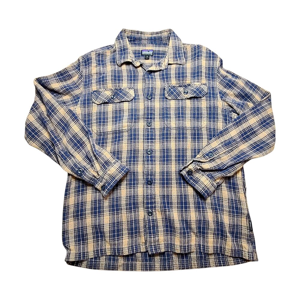 Patagonia Blue Brown Plaid Print Long Sleeve Button Down Shirt M
